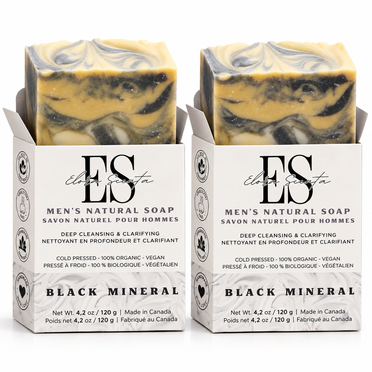 Elora Scenta Black Mineral Men's Natural Soap with activated charcoal, bentonite clay and peppermint essential oil