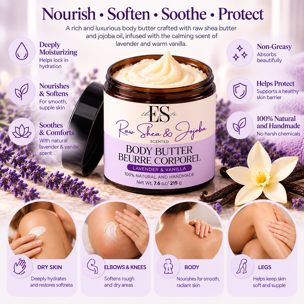 Raw Shea & Jojoba Body Butter – Lavender & Vanilla