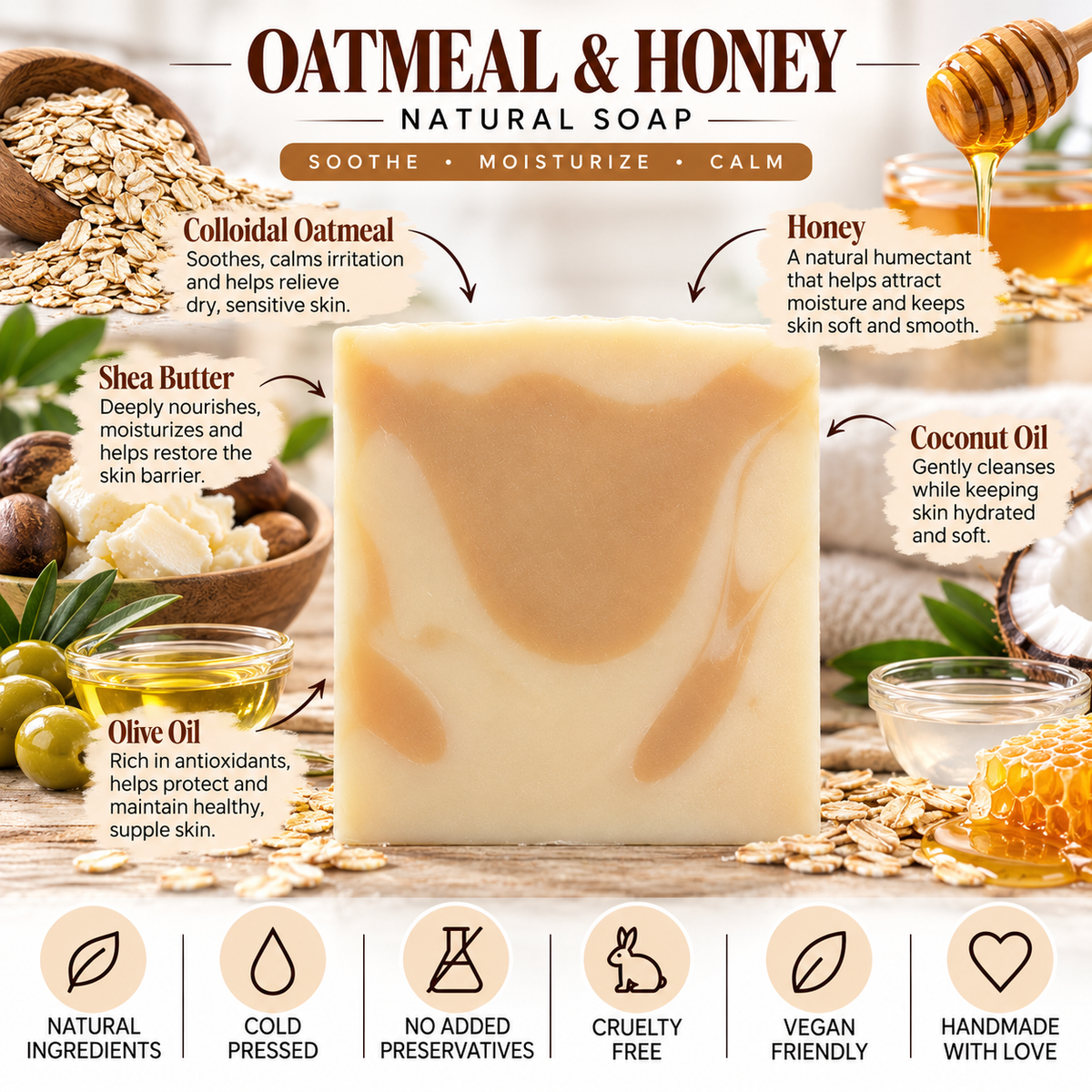 Unscented Oatmeal & Honey Natural Soap
