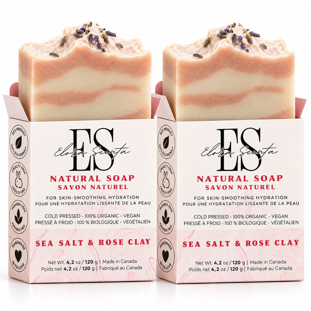 Elora Scenta Sea Salt and Rose Clay Natural Soap handmade with lavender essential oil in Canada 