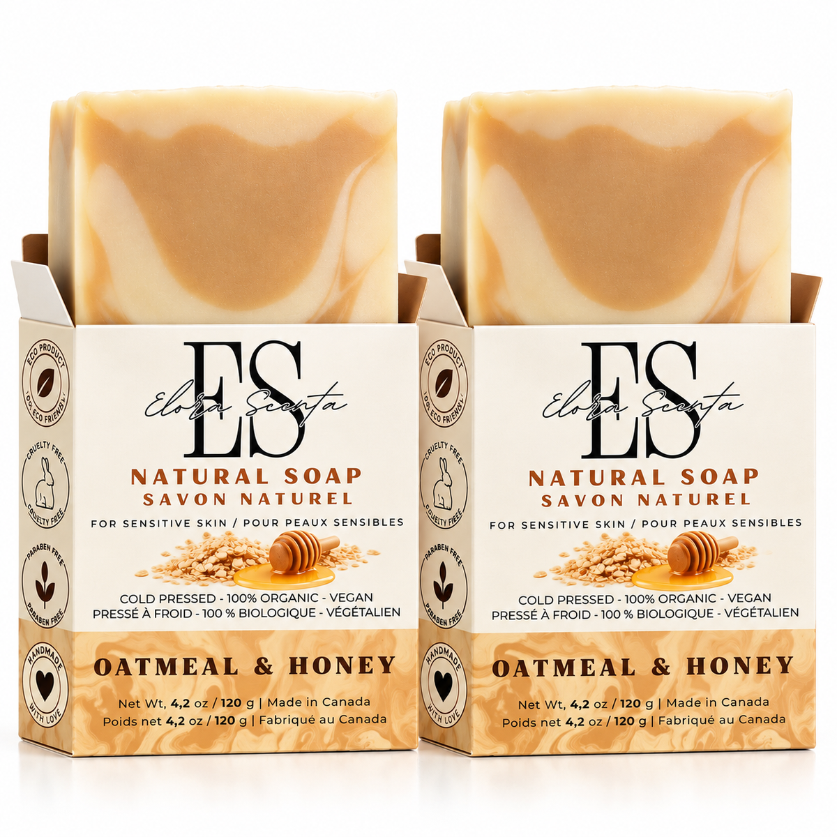 Elora Scenta Unscented Oatmeal and Honey Natural Soap two-bar pack